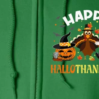 Happy Hallothanksmas Funny Halloween Thanksgiving Christmas Full Zip Hoodie