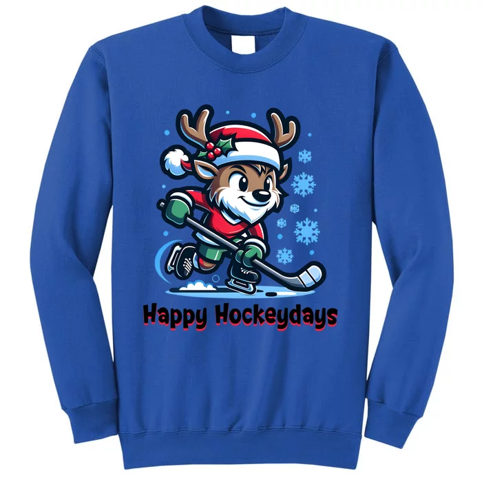 Happy Hockeydays Funny Reinder Playing Ice Hockey Christmas Gift Sweatshirt