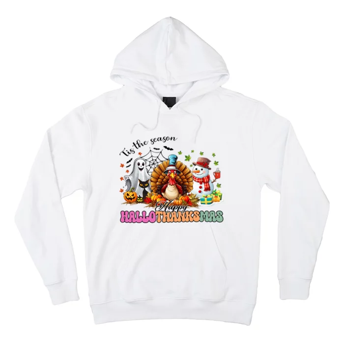 Happy Hallothanksmas Funny Halloween Thanksgiving Christmas Hoodie