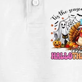 Happy Hallothanksmas Funny Halloween Thanksgiving Christmas Dry Zone Grid Performance Polo