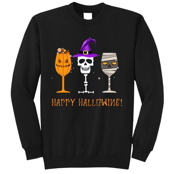 Happy Hallowine Funny Halloween Alcohol Wine Gifts Tall Sweatshirt