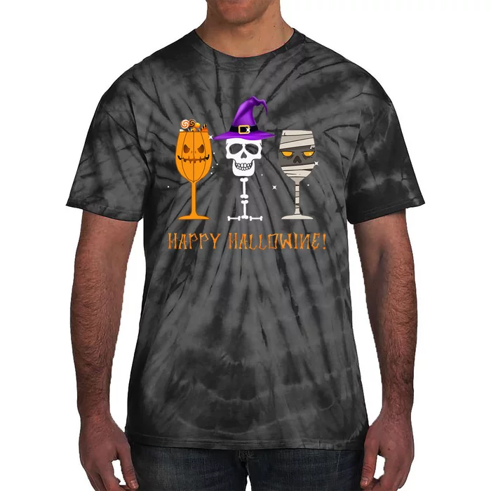 Happy Hallowine Funny Halloween Alcohol Wine Gifts Tie-Dye T-Shirt