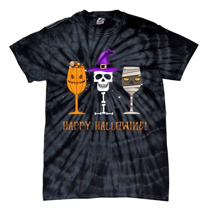 Happy Hallowine Funny Halloween Alcohol Wine Gifts Tie-Dye T-Shirt