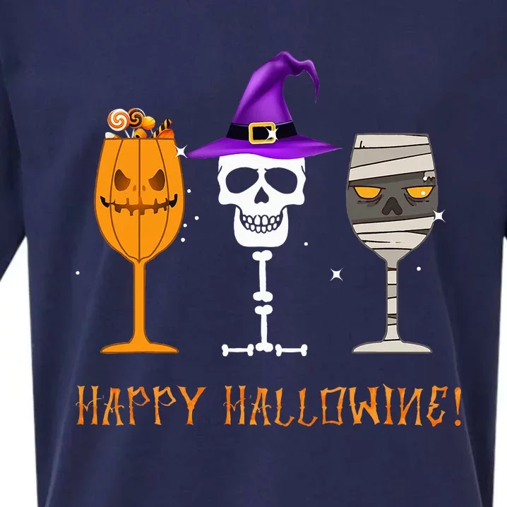 Happy Hallowine Funny Halloween Alcohol Wine Gifts Sueded Cloud Jersey T-Shirt