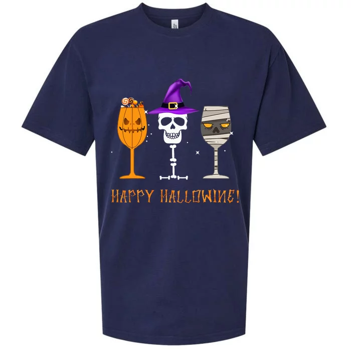 Happy Hallowine Funny Halloween Alcohol Wine Gifts Sueded Cloud Jersey T-Shirt