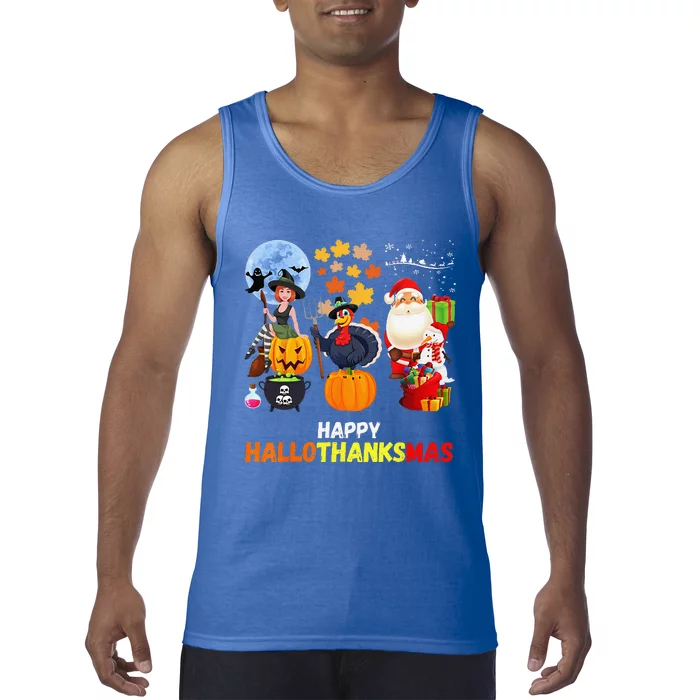 Happy Hallothanksmas Funny Halloween Thanksgiving Christmas Tank Top