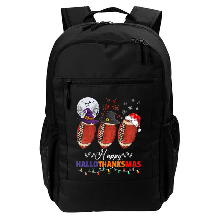 Happy Hallothanksmas Football Halloween Thanksgiving Xmas T Daily Commute Backpack