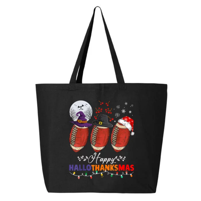 Happy Hallothanksmas Football Halloween Thanksgiving Xmas T 25L Jumbo Tote