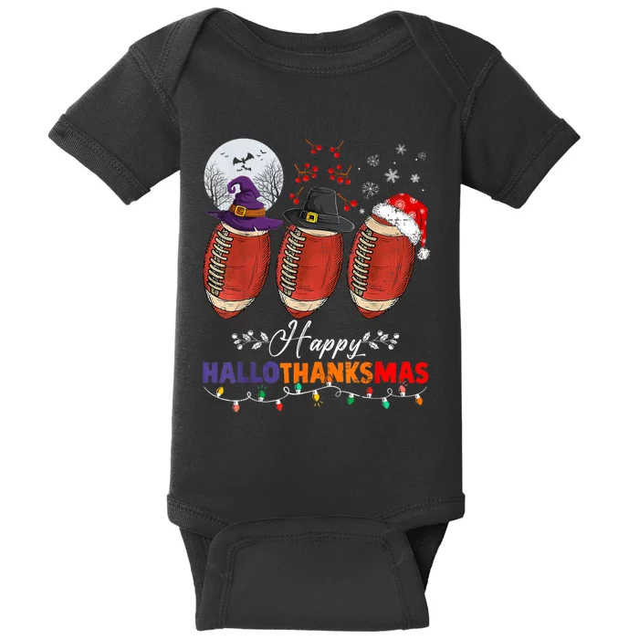 Happy Hallothanksmas Football Halloween Thanksgiving Xmas T Baby Bodysuit