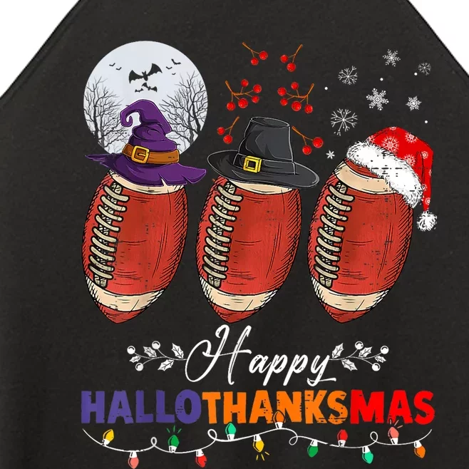 Happy Hallothanksmas Football Halloween Thanksgiving Xmas T Women’s Perfect Tri Rocker Tank