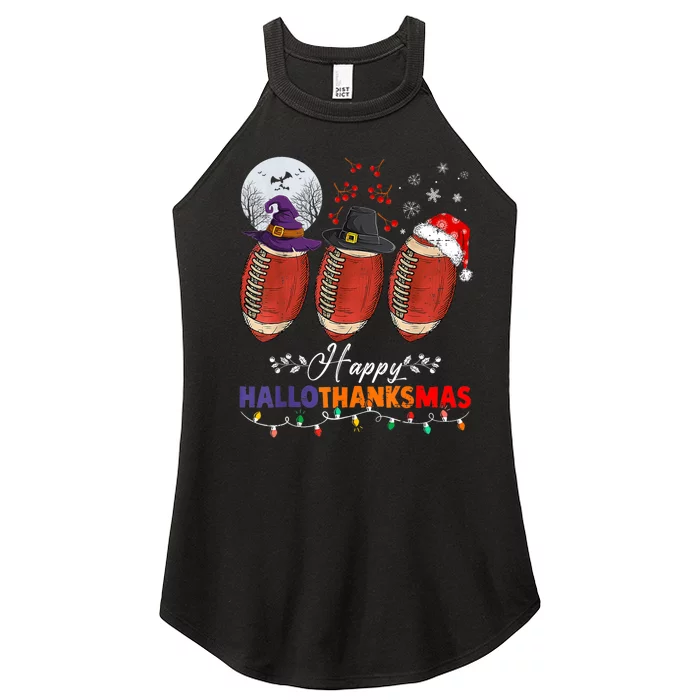 Happy Hallothanksmas Football Halloween Thanksgiving Xmas T Women’s Perfect Tri Rocker Tank