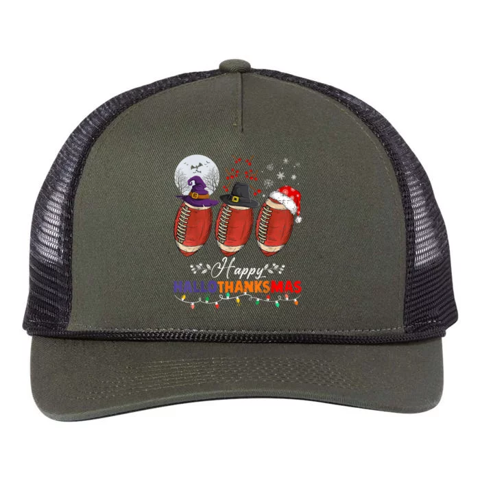 Happy Hallothanksmas Football Halloween Thanksgiving Xmas T Retro Rope Trucker Hat Cap