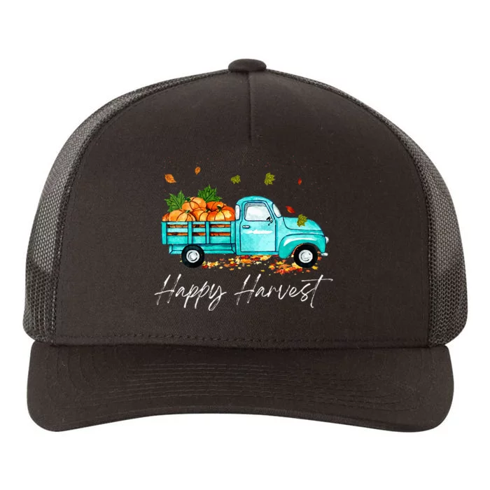 Happy Harvest Fall Season Pumpkin Truck Thanksgiving Vintage Yupoong Adult 5-Panel Trucker Hat