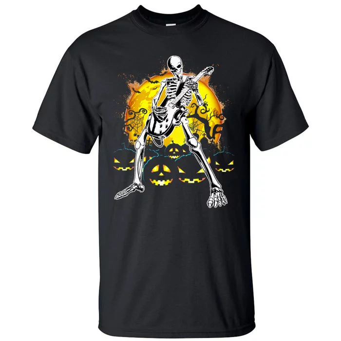 Happy Halloween Funny Skeleton Playing Guitar Pumpkin Vibes Tall T-Shirt