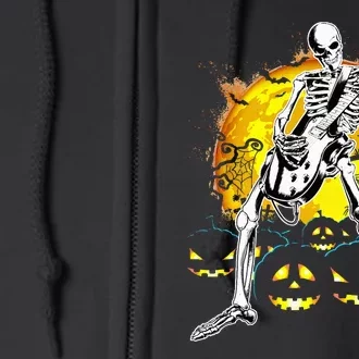 Happy Halloween Funny Skeleton Playing Guitar Pumpkin Vibes Full Zip Hoodie