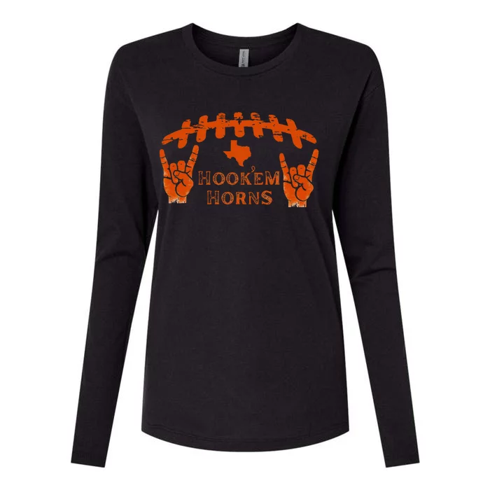 HookEm Horns Football Laces And Texas Map Womens Cotton Relaxed Long Sleeve T-Shirt