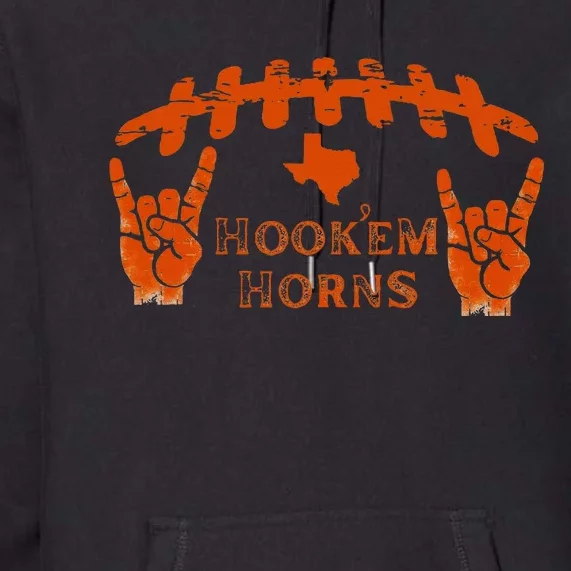 HookEm Horns Football Laces And Texas Map Premium Hoodie