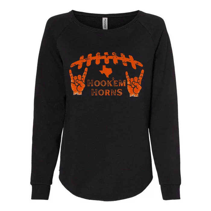 HookEm Horns Football Laces And Texas Map Womens California Wash Sweatshirt