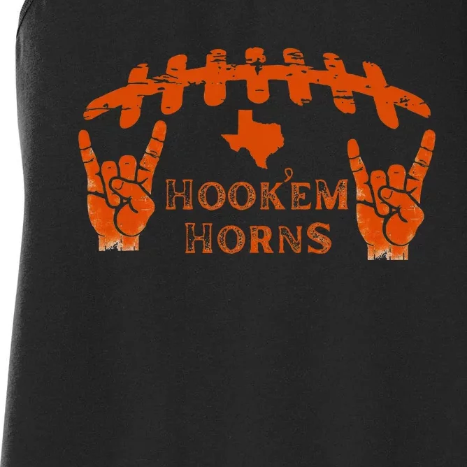 HookEm Horns Football Laces And Texas Map Women's Racerback Tank