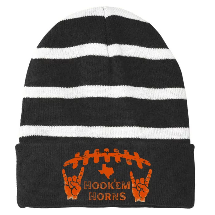 HookEm Horns Football Laces And Texas Map Striped Beanie with Solid Band