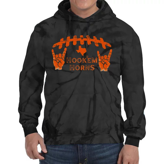 HookEm Horns Football Laces And Texas Map Tie Dye Hoodie