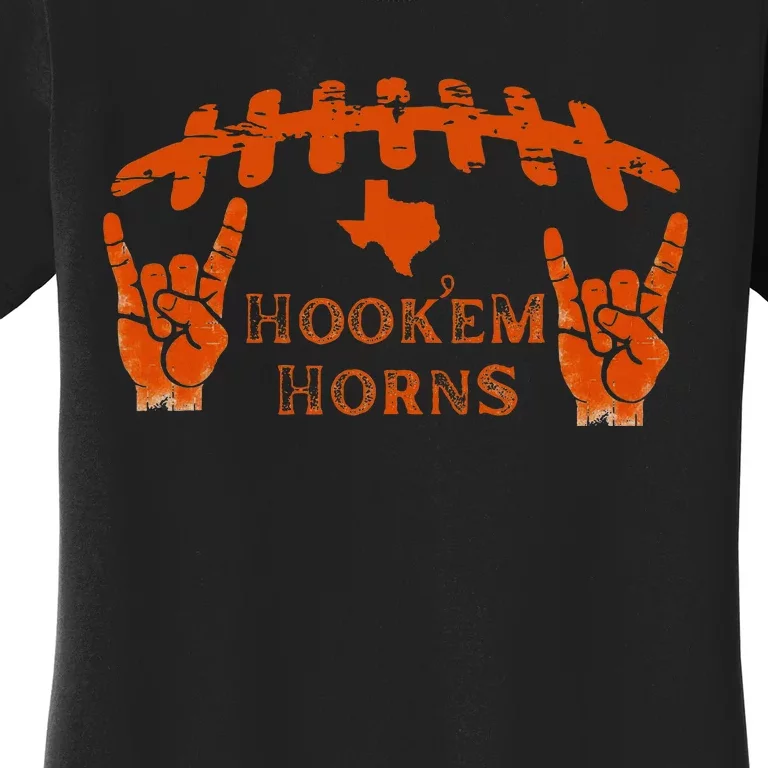 HookEm Horns Football Laces And Texas Map Women's T-Shirt