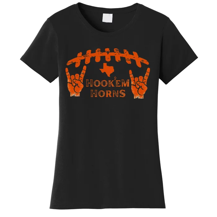 HookEm Horns Football Laces And Texas Map Women's T-Shirt