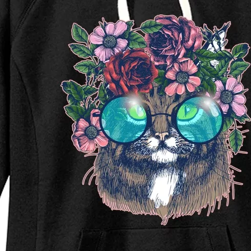 Hippy Hipster Flower Crown Cat Women's Fleece Hoodie