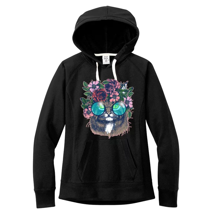 Hippy Hipster Flower Crown Cat Women's Fleece Hoodie