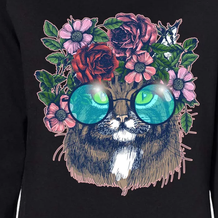 Hippy Hipster Flower Crown Cat Womens California Wash Sweatshirt