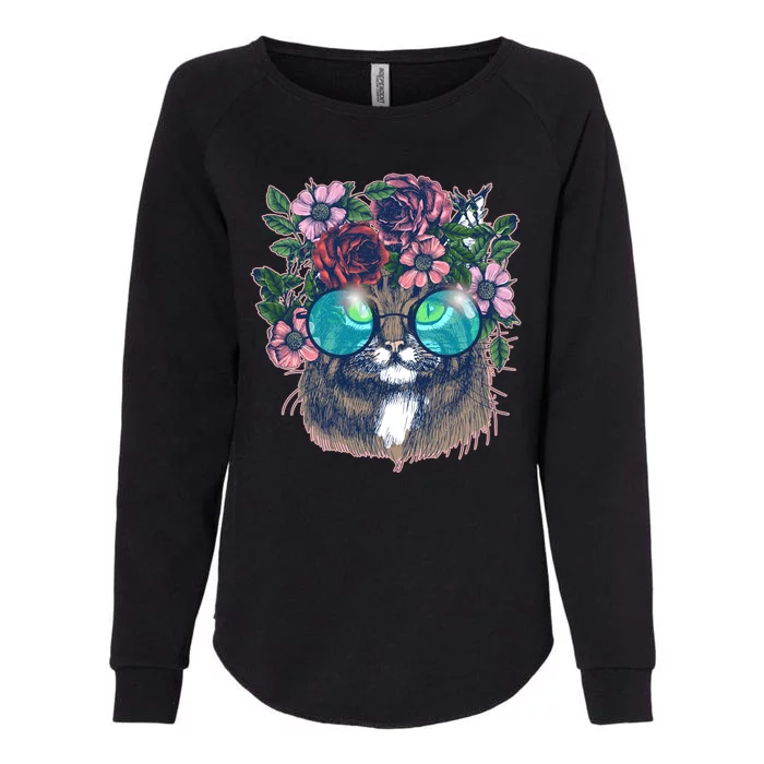 Hippy Hipster Flower Crown Cat Womens California Wash Sweatshirt