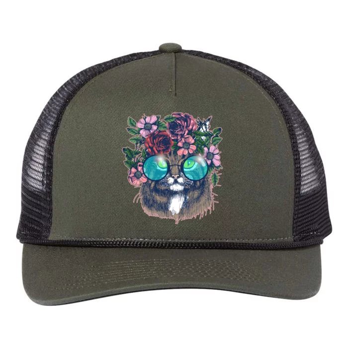 Hippy Hipster Flower Crown Cat Retro Rope Trucker Hat Cap