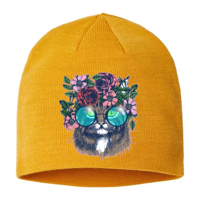 Hippy Hipster Flower Crown Cat 8 1/2in Sustainable Knit Beanie