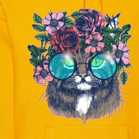 Hippy Hipster Flower Crown Cat Premium Hoodie