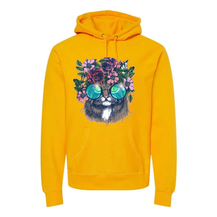 Hippy Hipster Flower Crown Cat Premium Hoodie