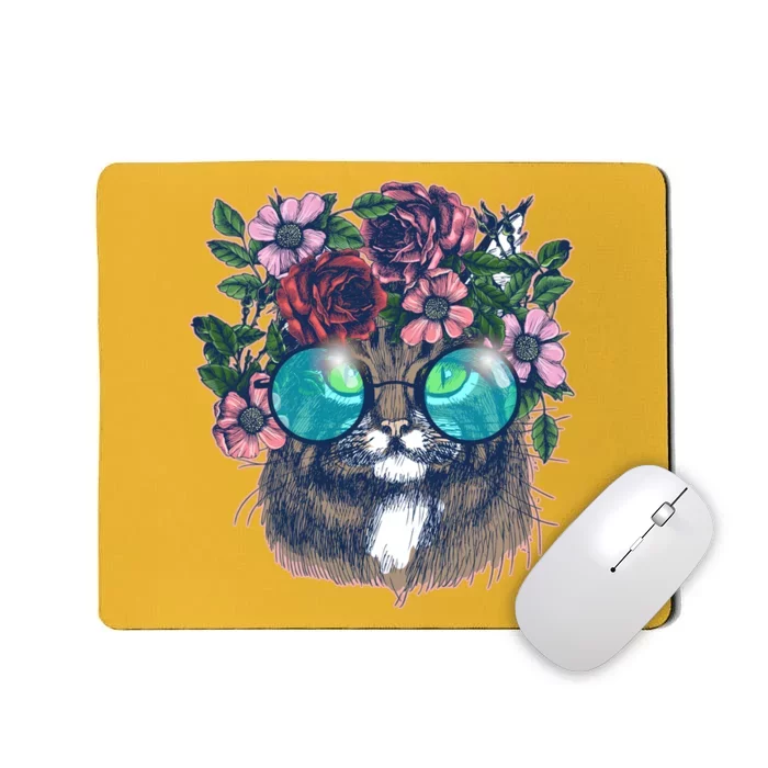 Hippy Hipster Flower Crown Cat Mousepad