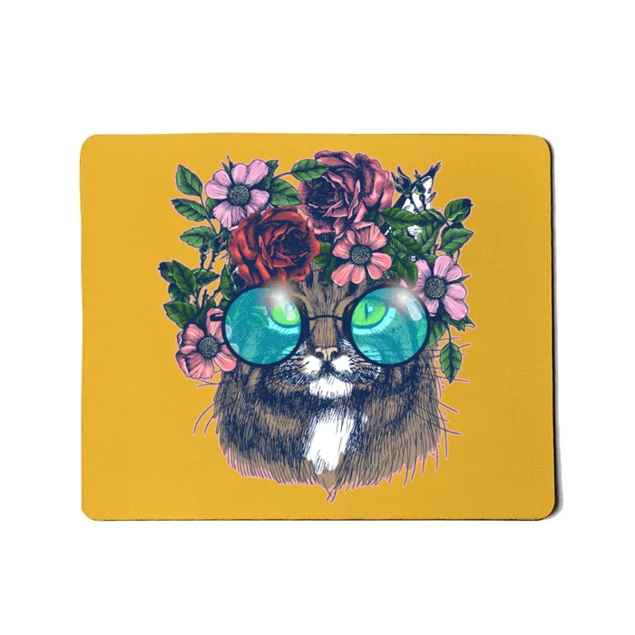 Hippy Hipster Flower Crown Cat Mousepad