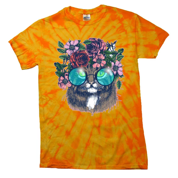 Hippy Hipster Flower Crown Cat Tie-Dye T-Shirt