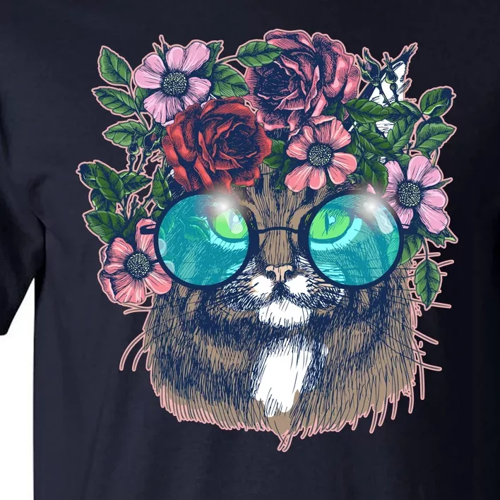 Hippy Hipster Flower Crown Cat Tall T-Shirt