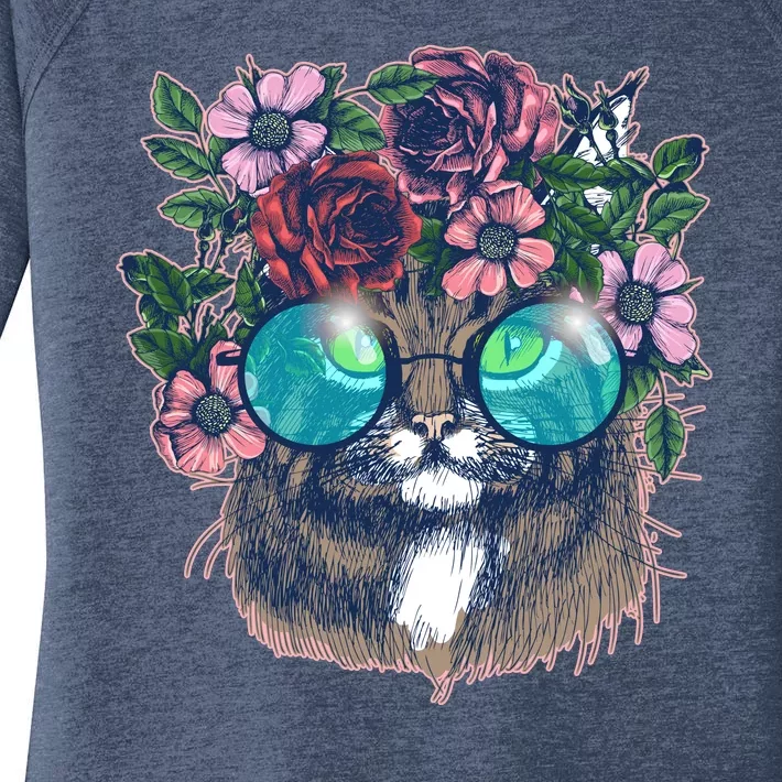 Hippy Hipster Flower Crown Cat Women's Perfect Tri Tunic Long Sleeve Shirt