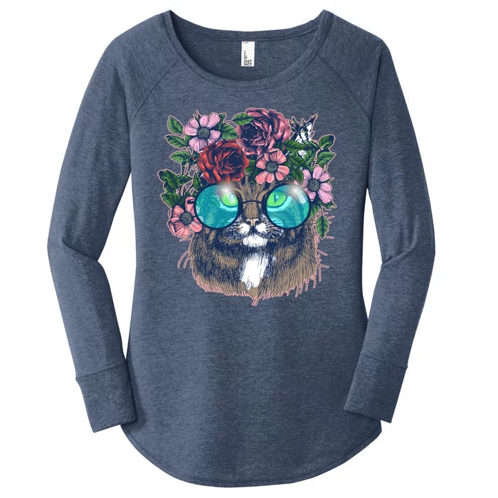 Hippy Hipster Flower Crown Cat Women's Perfect Tri Tunic Long Sleeve Shirt