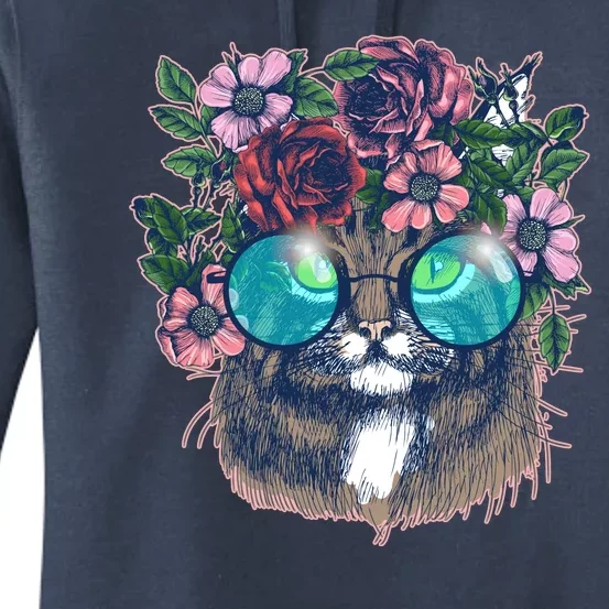 Hippy Hipster Flower Crown Cat Women's Pullover Hoodie