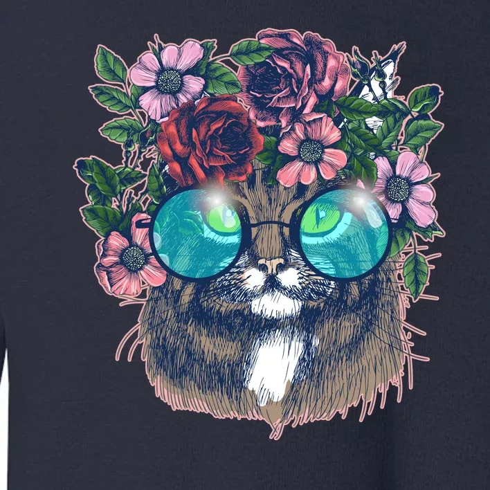 Hippy Hipster Flower Crown Cat Toddler Sweatshirt