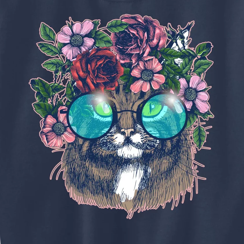 Hippy Hipster Flower Crown Cat Kids Sweatshirt