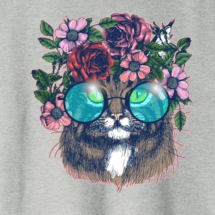 Hippy Hipster Flower Crown Cat Women's Crop Top Tee