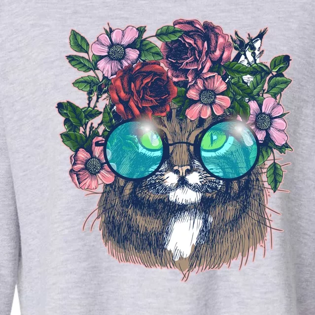 Hippy Hipster Flower Crown Cat Cropped Pullover Crew