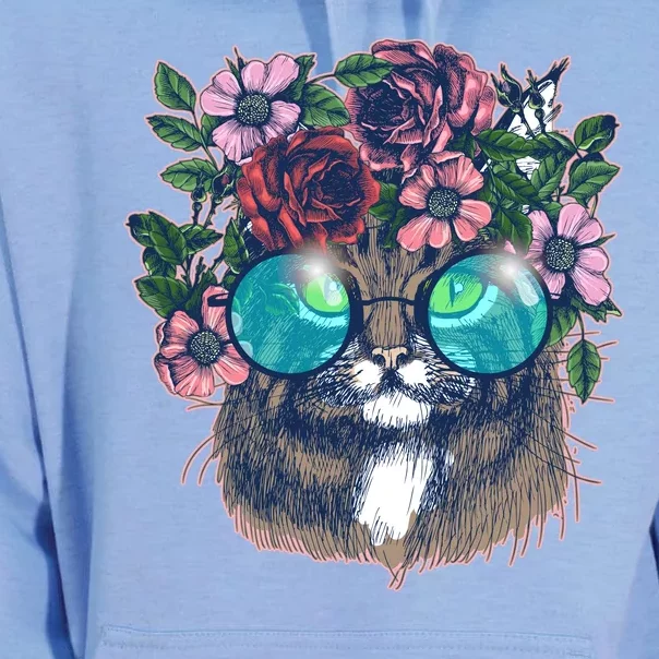 Hippy Hipster Flower Crown Cat Unisex Surf Hoodie