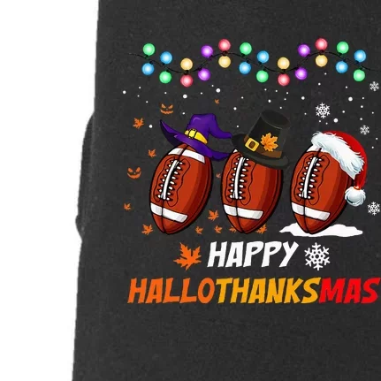 Happy Hallothanksmas Football Halloween Thanksgiving Xmas Doggie 3-End Fleece Hoodie