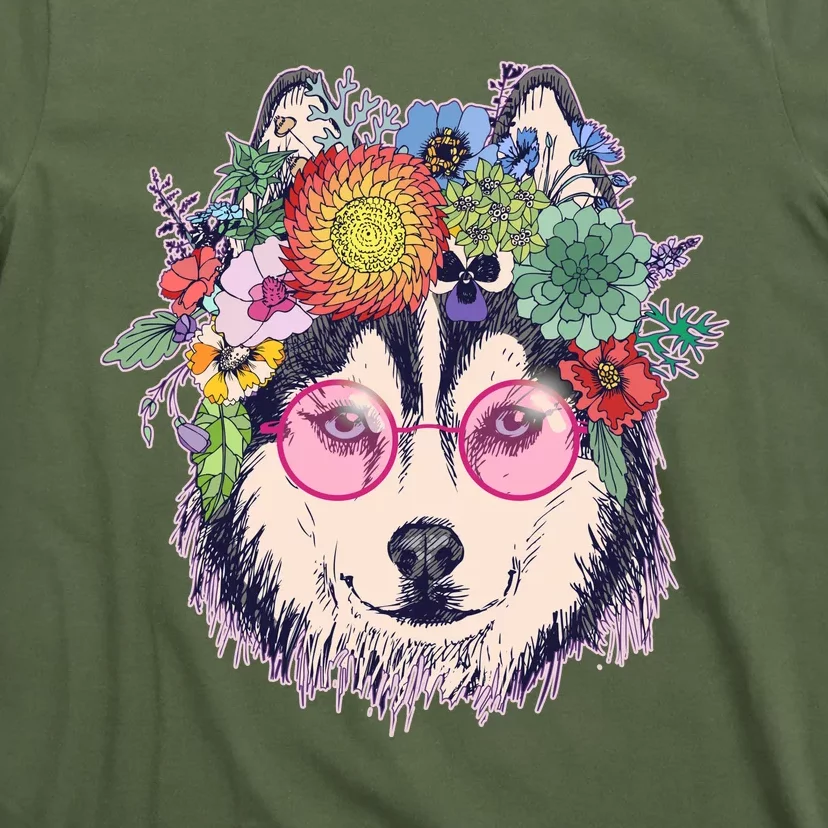 Hippy Hipster Flower Crown Dog T-Shirt