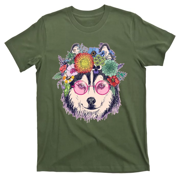 Hippy Hipster Flower Crown Dog T-Shirt